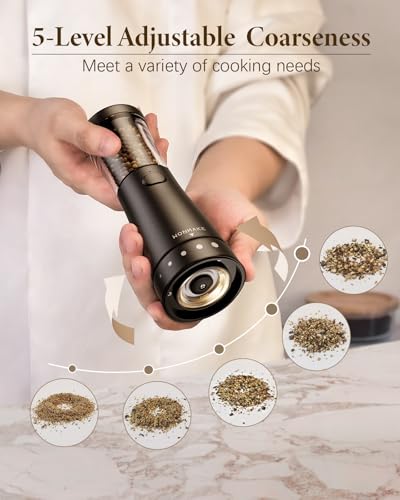 Electric Salt and Pepper Grinder Set with 4.5oz Large Capacity, Stainless Steel Rechargeable Salt and Pepper Grinder with 1.8" Wide Mouth, Storage Base,Adjustable Coarseness, and One-Hand Operation