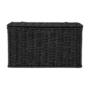 Household Essentials Small Handwoven Paper Rope Wicker Basket with Lid, Black