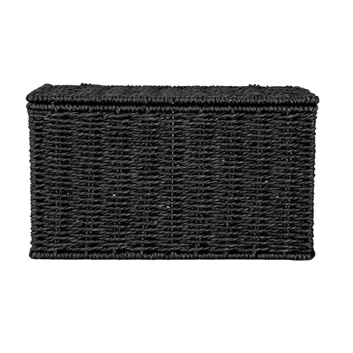 Household Essentials Small Handwoven Paper Rope Wicker Basket with Lid, Black