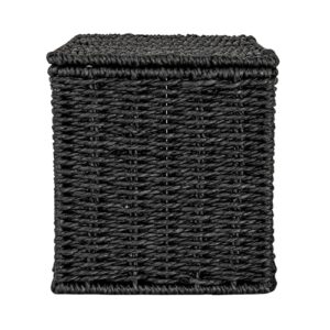 Household Essentials Small Handwoven Paper Rope Wicker Basket with Lid, Black