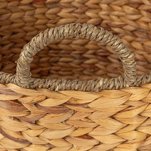 Household Essentials Rectangular Handwoven Water Hyacinth and Seagrass Basket with Handles, Natural