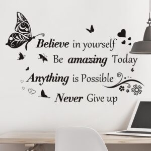 Inspirational Quotes Wall Decals Large Removable Motivational Saying Wall Stickers Positive Lettering Butterfly Sticker for Classroom Home Bedroom Family Office Wall Art Decor