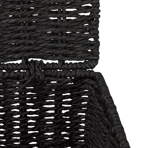 Household Essentials Small Handwoven Paper Rope Wicker Basket with Lid, Black