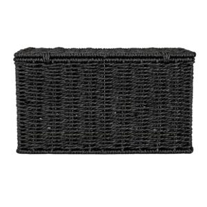 Household Essentials Small Handwoven Paper Rope Wicker Basket with Lid, Black