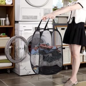 Ycsxhandpick Laundry Hamper Black Mesh Pop Up Dirty Clothes Hamper Portable Collapsible Clothes Baskets