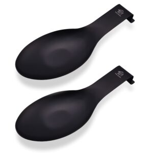 vila kuche stainless steel spoon rest for kitchen spoon holder counter cooking utensil rest spoon heavy duty dishwasher safe 2pcs (black)