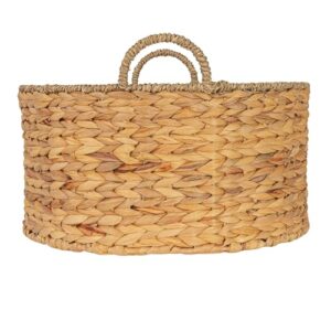 Household Essentials Rectangular Handwoven Water Hyacinth and Seagrass Basket with Handles, Natural