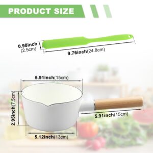 JIANWEI 1L Enamel Milk Pan, Milk Pot Butter Warmer Enamel Saucepan with Silicone Spatula & Pour Spout, Nonstick Enamel Milk Enamel Melting Pot for Induction Electric Gas Stoves(White)