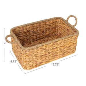 Household Essentials Rectangular Handwoven Water Hyacinth and Seagrass Basket with Handles, Natural