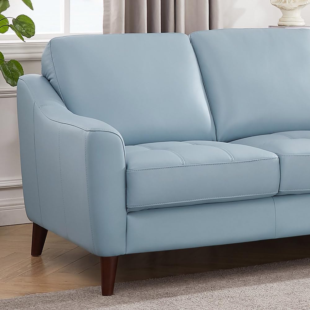 Hydeline Ersa Top Grain Leather Loveseat, Spa Blue, Memory Foam and Springs Seating