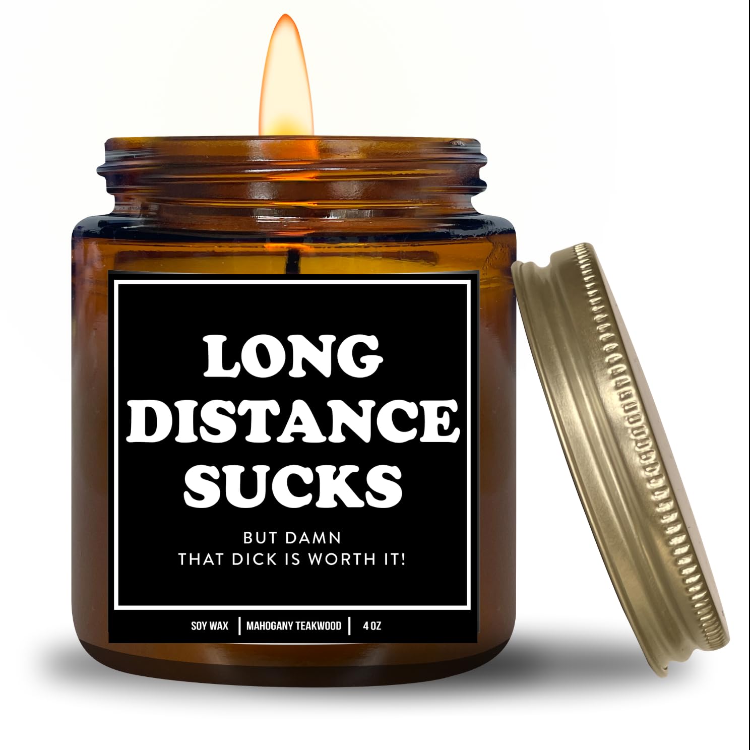 YouNique Designs Long Distance Candle, 4 Ounces, Long Distance Relationship Gifts, I Miss You Gift for Him, White All Natural Soy Vegan Aromatherapy Candles (Mahogany Teakwood A 4 oz)