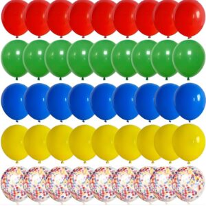 60 pcs rainbow balloons red yellow blue balloons set with primary color confetti balloons bright multicolor circus balloons assorted colors for fiesta theme party kids boys birthday decorations