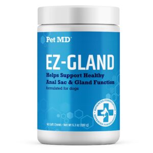 pet md ez gland - dog anal gland chews with pumpkin and fiber for dogs for digestive support, constipation relief, and stool firmer - 60 ct soft chews