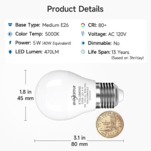 SHINESTAR 2-Pack Refrigerator Light Bulb, 5 Watt (40W Equivalent), Waterproof A15 LED Bulb, Non-dimmable Appliance Bulbs with E26 Base, 5000K Daylight