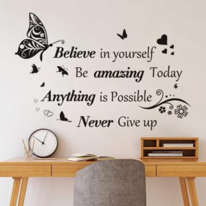 inspirational quotes wall decals large removable motivational saying wall stickers positive lettering butterfly sticker for classroom home bedroom family office wall art decor