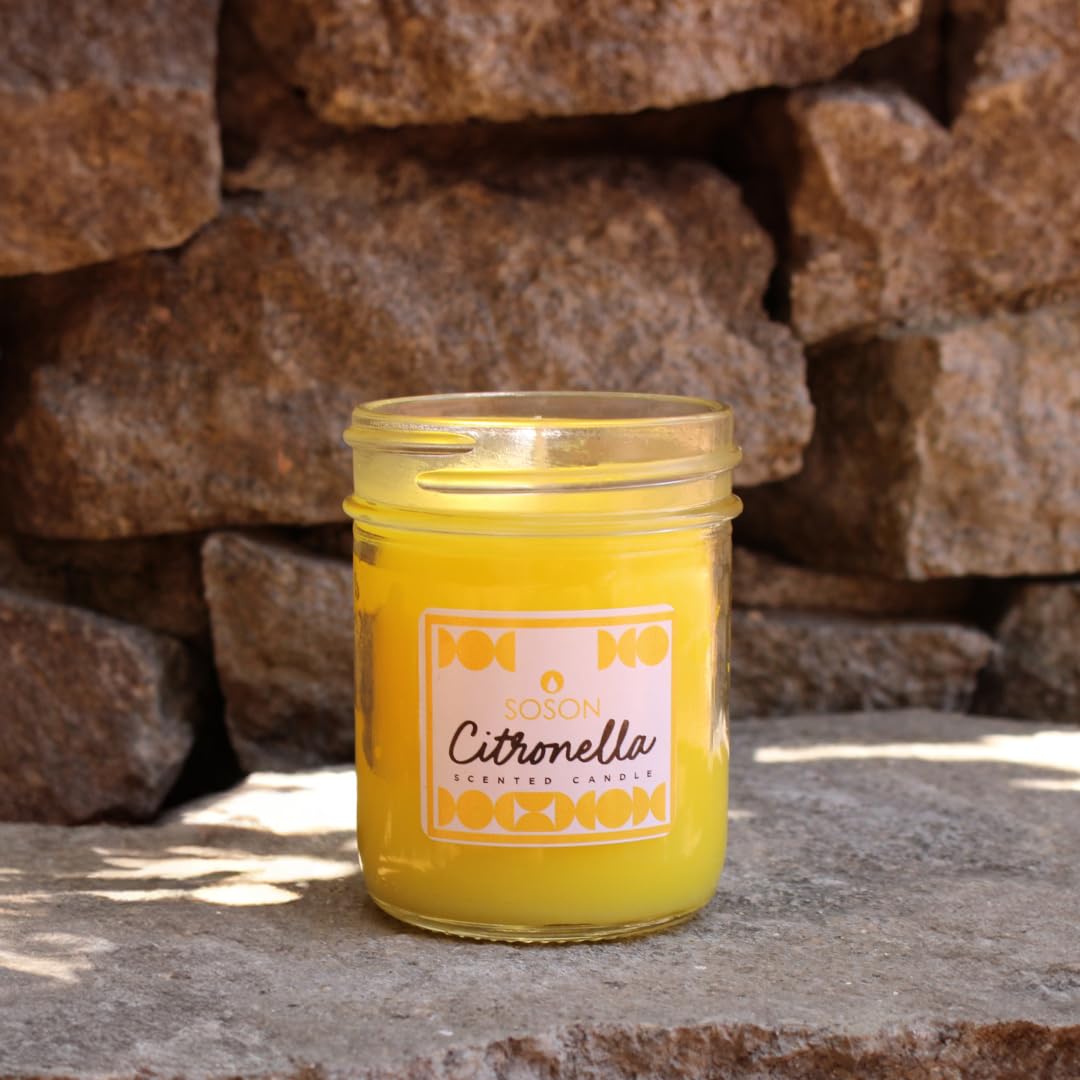 Simply Soson Citronella Candle - 8 oz Citronella Scented Mason Jar Candles Yellow - Outside Candles for Garden Yard Balcony, Summer Camping - 30 Hours Burn Time