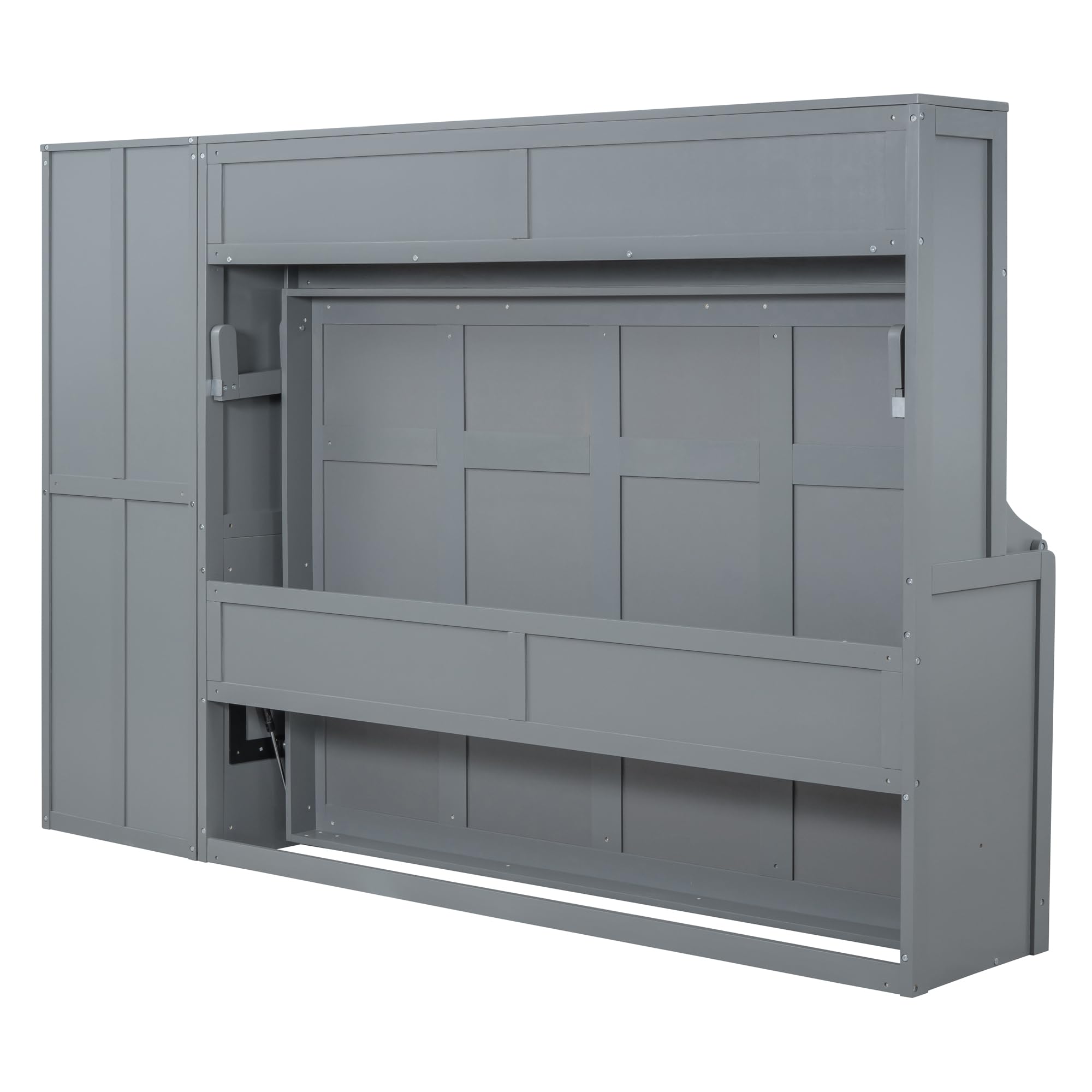 Queen Size Murphy Bed Wall with Closet and Drawers, Gray