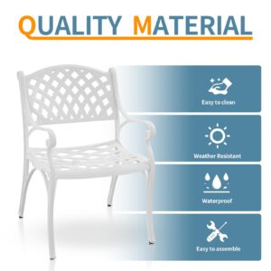 PATIO-IN 2 Pieces Outdoor Bistro Dining Chairs Cast Aluminum Patio Bistro Chair with Armrest,Outdoor Furniture Set Bistro Chairs,Metal Patio Dining Chair for Garden,White