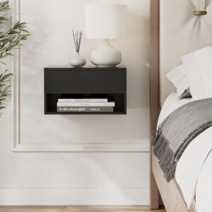 Aienvey Floating Nightstand, Small Modern Floating Nightstand with Drawer, Floating Shelves for Bedroom, Bathroom, Black