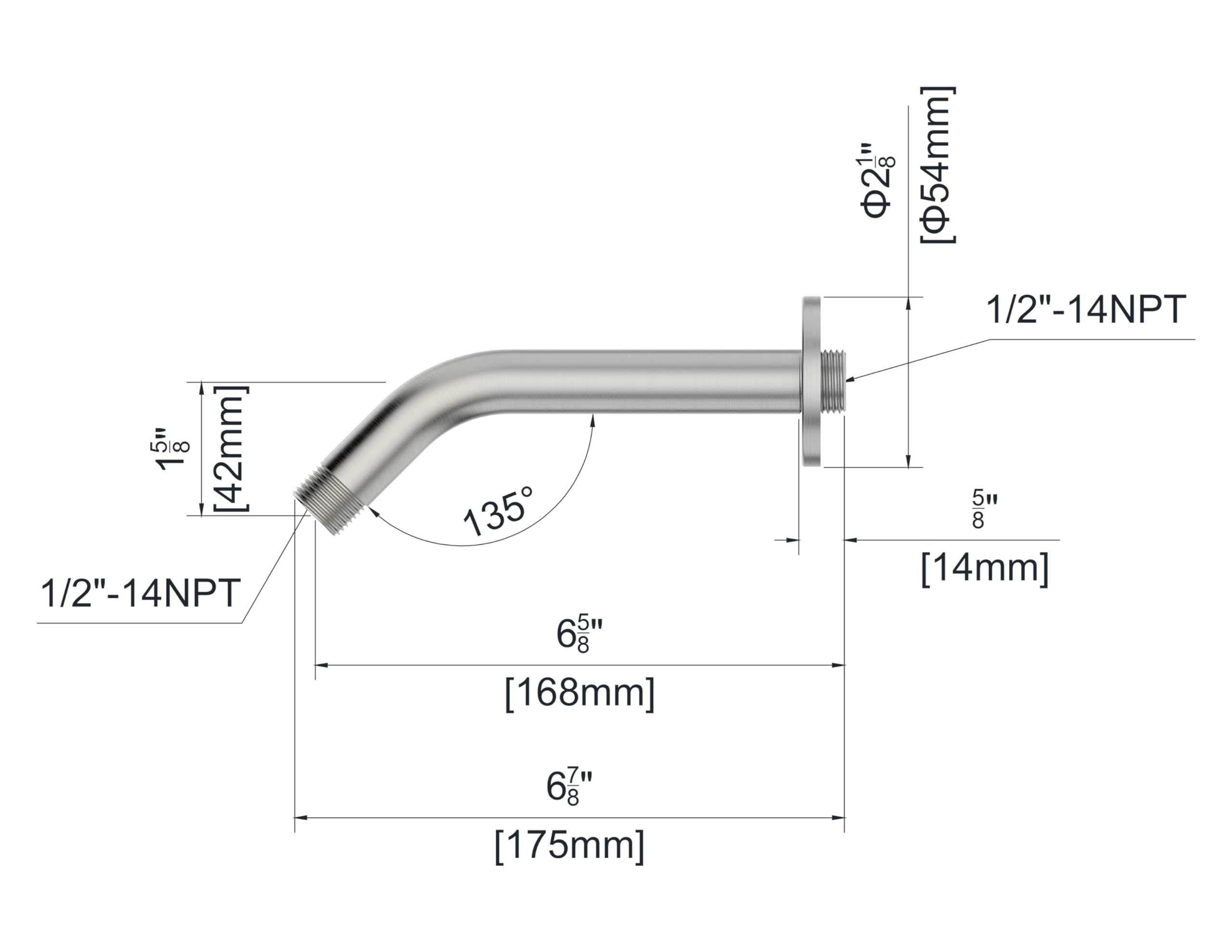 Derengge Shower Arm with Flange,6.5Inch Brushed Nickel Wall Mount Replacement Arm, Angle Shower Head Arm for Fixed Shower Head,RP-1121-BN