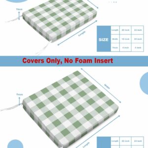 Onekaccu 2 Pack Indoor/Outdoor Seat Cushion Cover, Sage Green Cushion Seat Cover Waterproof Chair Cushion Slipcovers Pad with Ties for Patio Garden Spring Summer Buffalo Plaid 24Lx24W