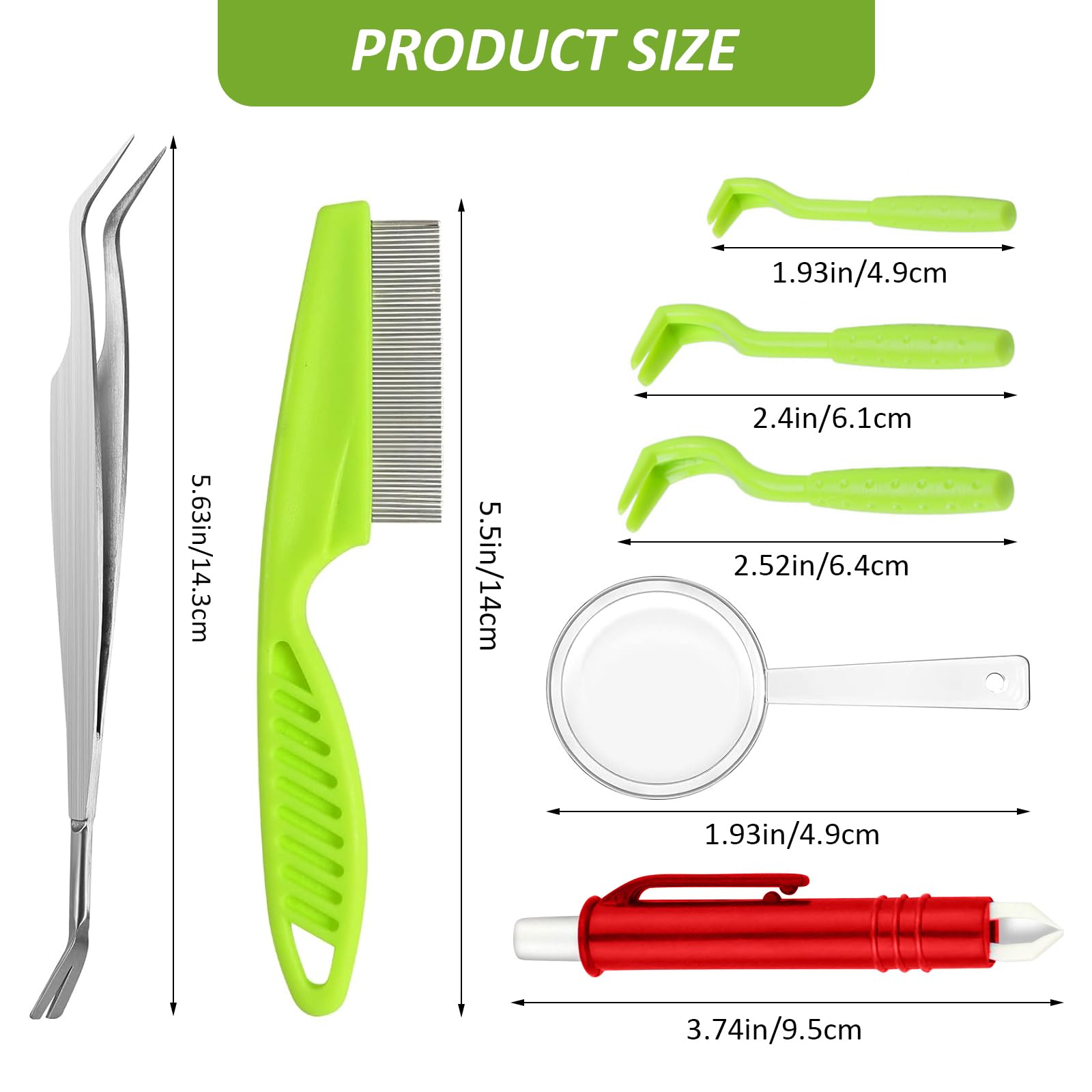 Tick Removal Tool Kit, 7Pcs Plastic Tick Removers Including Stainless Steel Tweezers and Comb for Dogs Cats (7P-B)