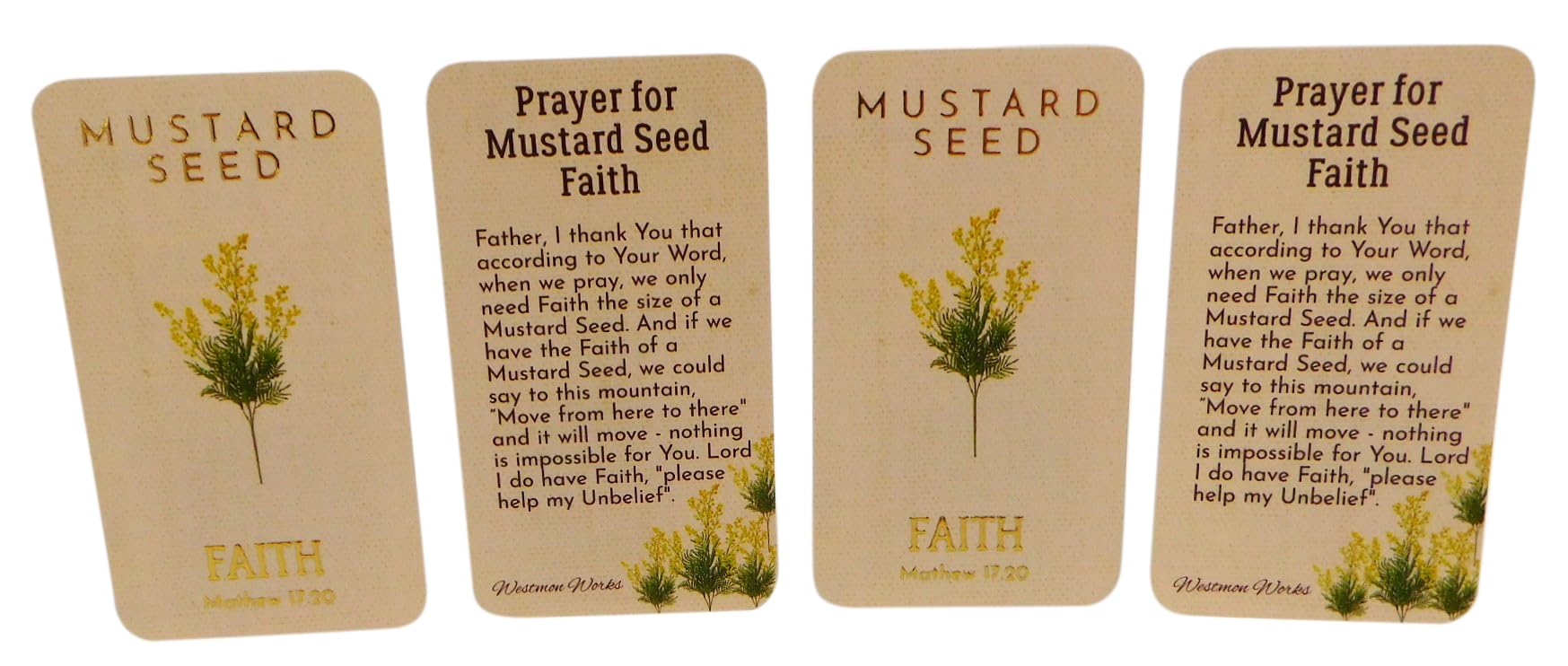 Westmon Works Mustard Seed Holy Card Bulk Pack Bundle Matthew 17:20 Faith Prayer, Set of 25