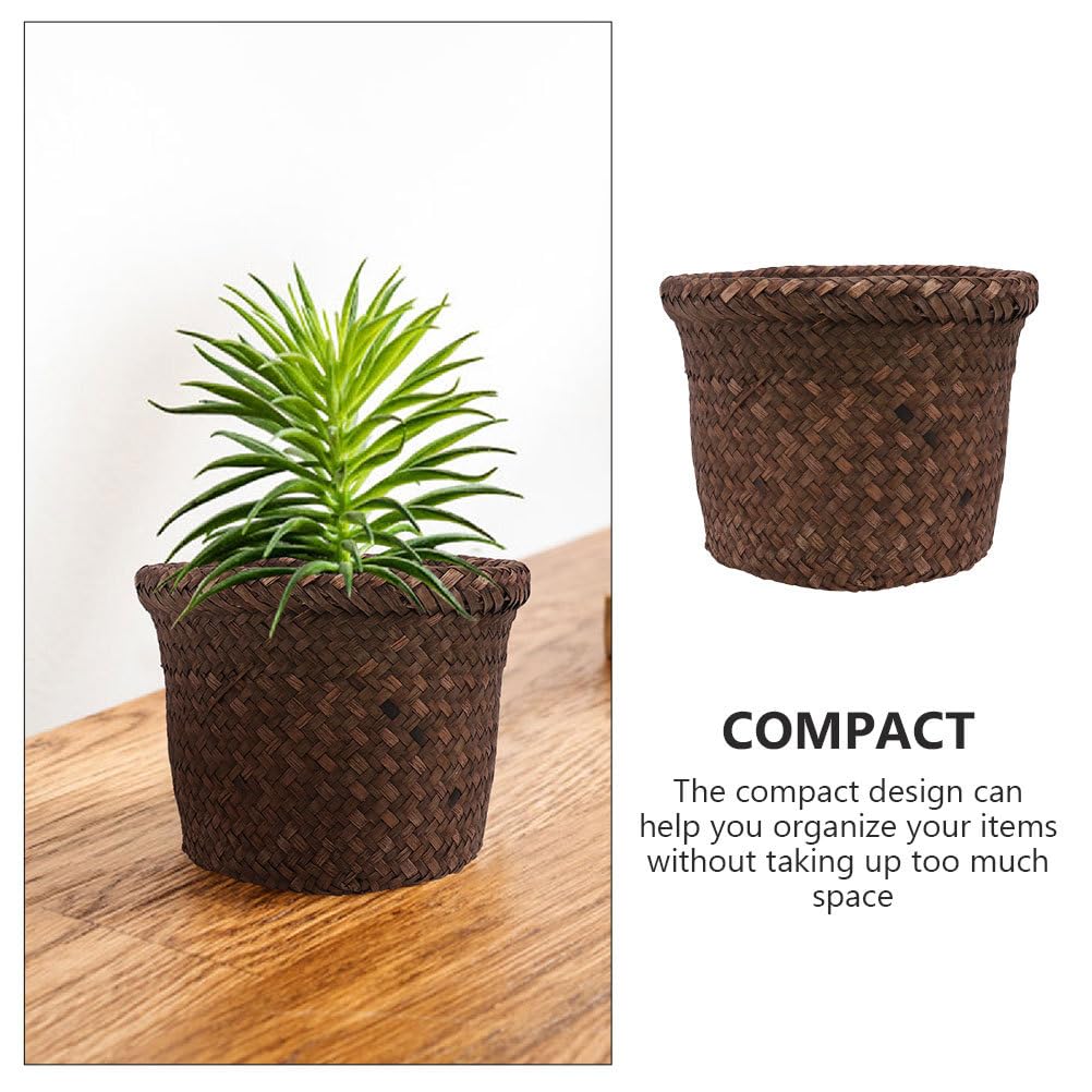 Cabilock Storage Basket Willow Woven Waste Paper Basket Rattan Garbage Bin Wicker Plant Decorative Waste Bin Wicker Trash Basket Wastebasket Garbage Bin Egg Seaweed with Cover Small Basket