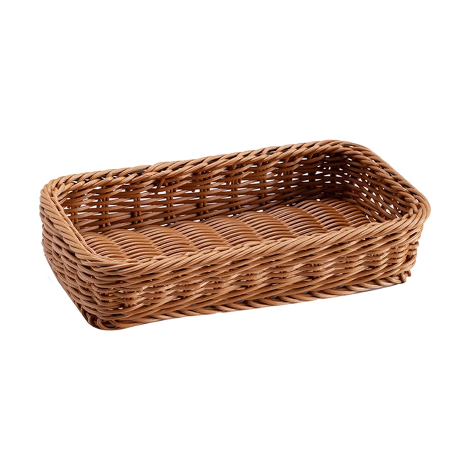 IEUDNS Rattan Storage Basket Wicker Organizer Woven Wicker Box Key Holder Rectangular Woven Basket for Living Room Bedroom Shelf