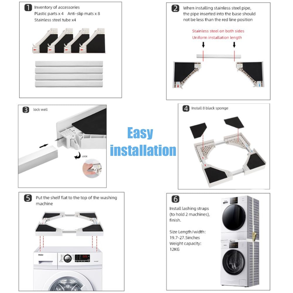 Washer Dryer Stacking Kit, Adjustable Stacking Kit Retractable Washer Dryer Stacking Kit for 24-27Inch Washer and Dryer Set