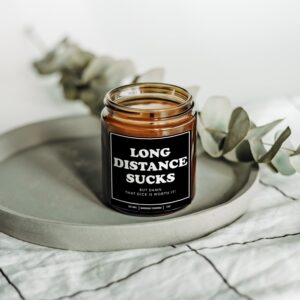 YouNique Designs Long Distance Candle, 4 Ounces, Long Distance Relationship Gifts, I Miss You Gift for Him, White All Natural Soy Vegan Aromatherapy Candles (Mahogany Teakwood A 4 oz)