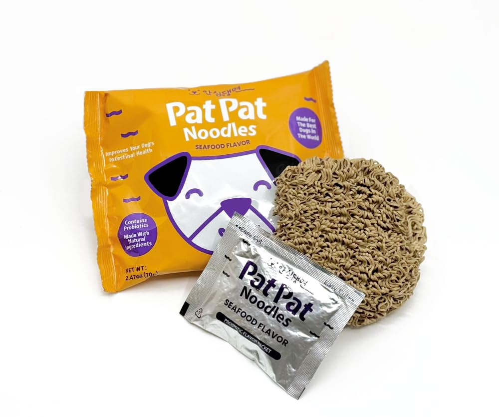 Pat Pat Noodles - Probiotic Ramen Noodles for Dogs (Seafood Flavor), Pack of 3, Amino Acids, vegetables and Collagen - Healthy ingredients for dogs