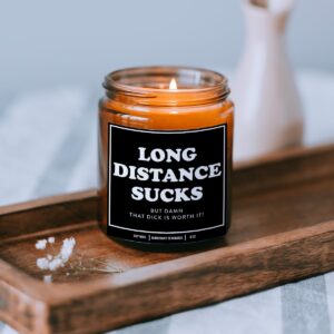 YouNique Designs Long Distance Candle, 4 Ounces, Long Distance Relationship Gifts, I Miss You Gift for Him, White All Natural Soy Vegan Aromatherapy Candles (Mahogany Teakwood A 4 oz)