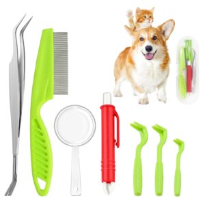 tick removal tool kit, 7pcs plastic tick removers including stainless steel tweezers and comb for dogs cats (7p-b)