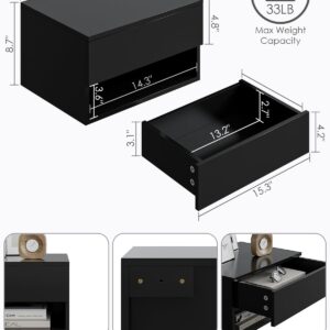 Aienvey Floating Nightstand, Small Modern Floating Nightstand with Drawer, Floating Shelves for Bedroom, Bathroom, Black