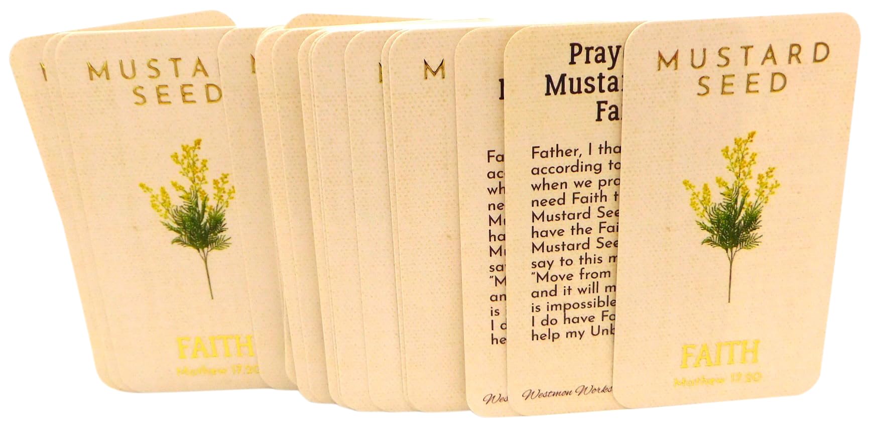 Westmon Works Mustard Seed Holy Card Bulk Pack Bundle Matthew 17:20 Faith Prayer, Set of 25