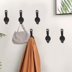 PEOIAOY 6 Pack Coat Hooks Wall Mount Heavy Duty Utility Retro Double Hooks for Hanging Coats,Hat, Towel, Key, Robe, Scarf, Bag, Cap (Black)