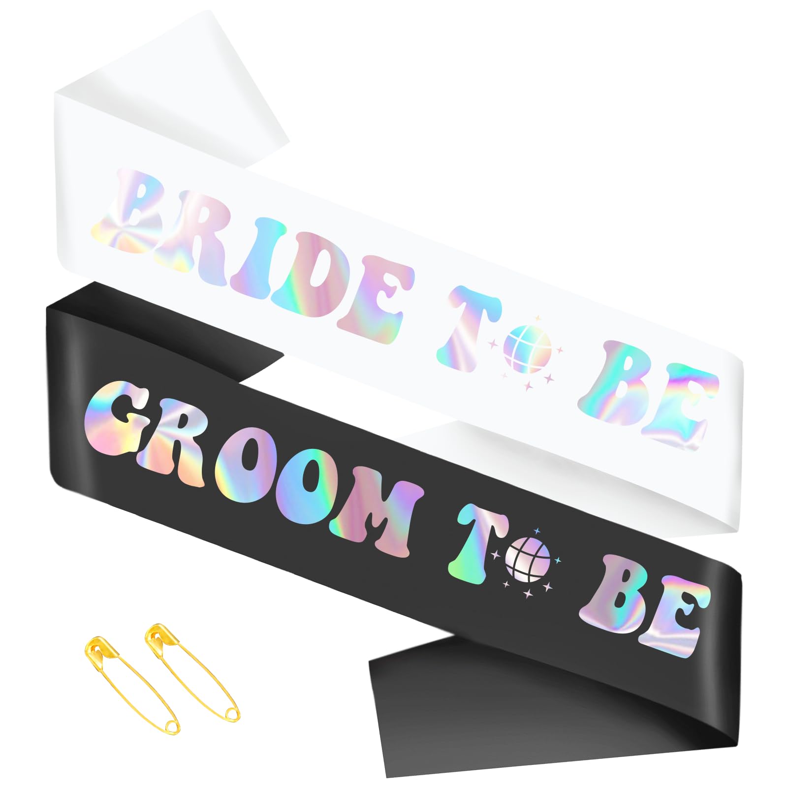 SKJIAYEE 2 Pcs Bride to Be Sash and Groom to Be Sash Kit, Glitter Iridescent Bachelorette & Bachelor Sash (Custom- Lengthened) for Wedding Bridal Shower Engagement Party Decorations, Ideas, Gifts.