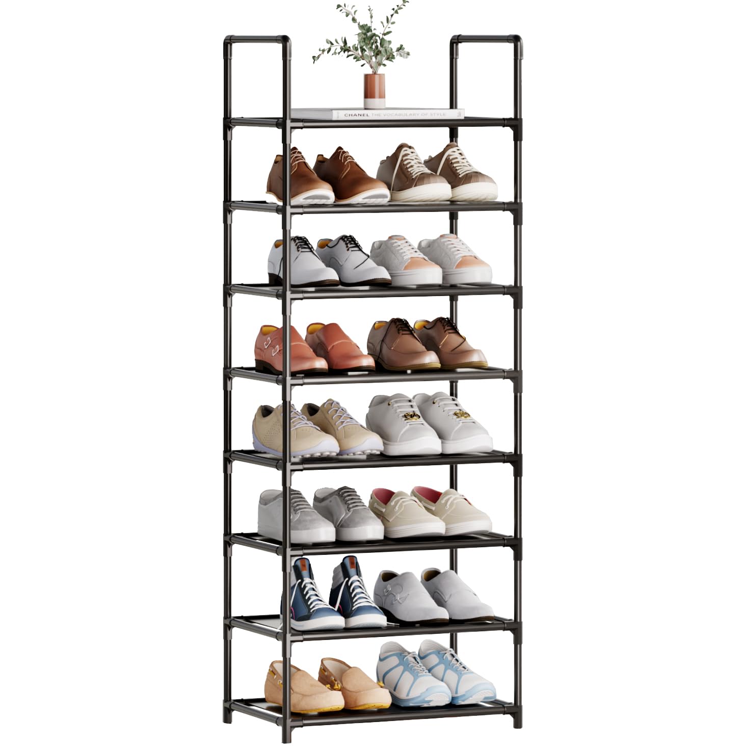 MUAHRCE 8-Tier Tall Shoe Rack for Closet, Entryway, Adjustable Sturdy Durable Shoe Shelf,Narrow Shoe Stand Organizer (18" W×10" D×58" H,Black)