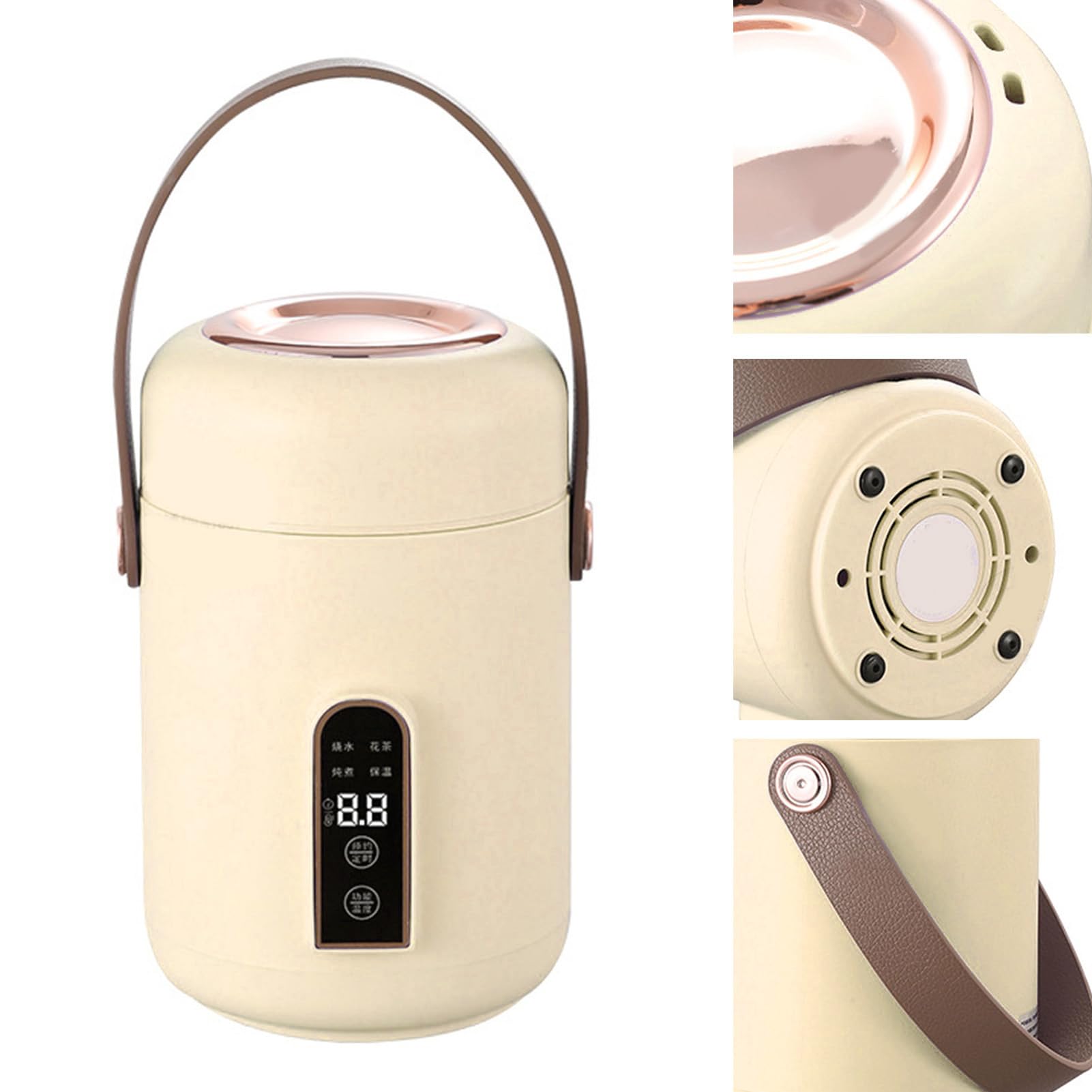 BTSEURY Portable Electric Stewpot,Multifunction Efficient Heating Mini Rice Cooker for Soup Porridge for Home Kitchen Office (Beige)