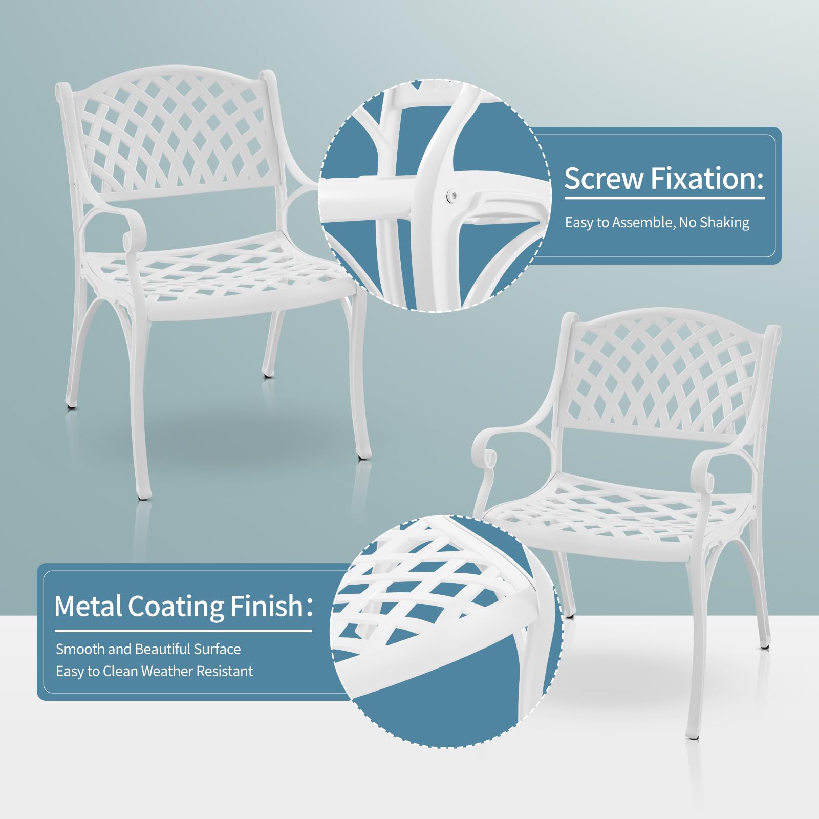 PATIO-IN 2 Pieces Outdoor Bistro Dining Chairs Cast Aluminum Patio Bistro Chair with Armrest,Outdoor Furniture Set Bistro Chairs,Metal Patio Dining Chair for Garden,White