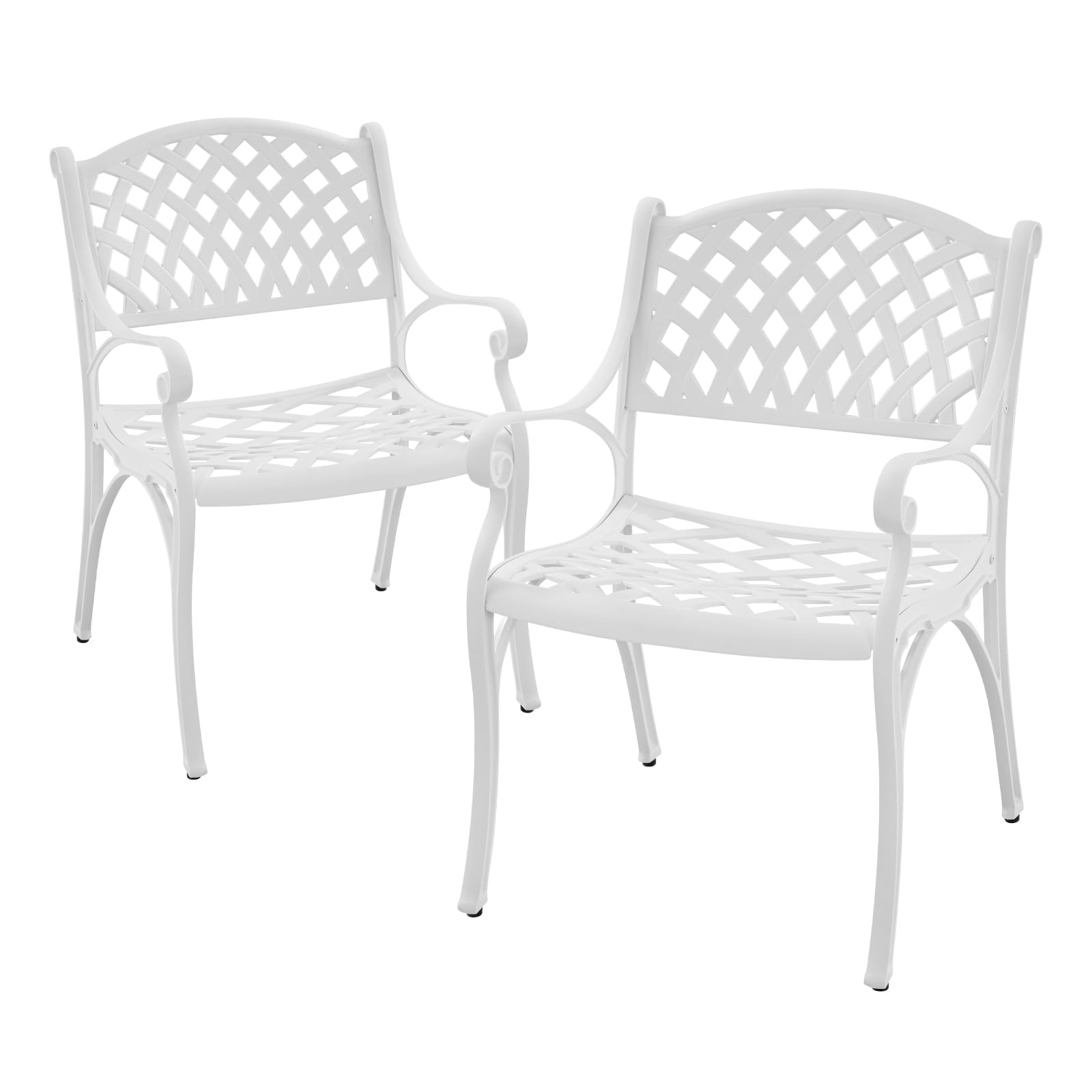 PATIO-IN 2 Pieces Outdoor Bistro Dining Chairs Cast Aluminum Patio Bistro Chair with Armrest,Outdoor Furniture Set Bistro Chairs,Metal Patio Dining Chair for Garden,White