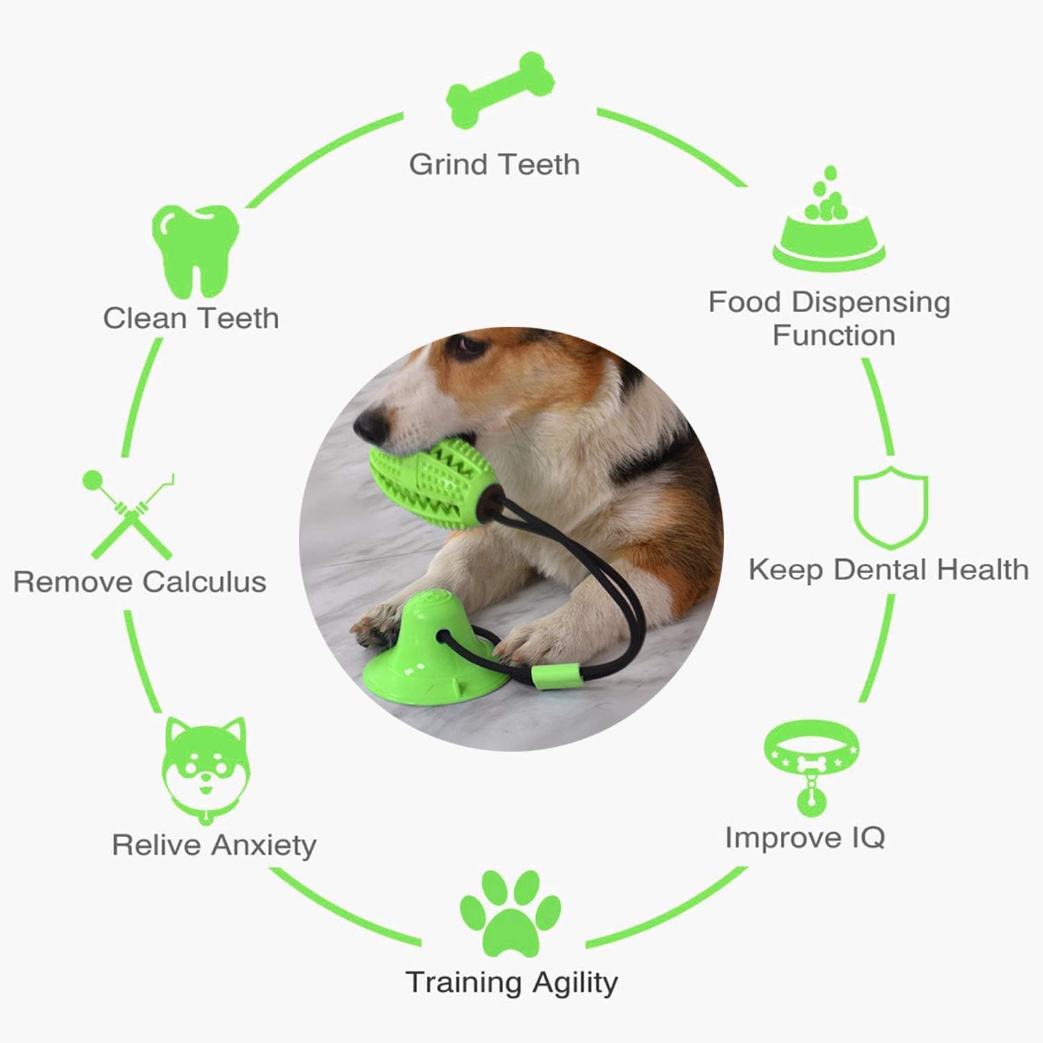 PrimePetPlay Suction Cup Dog Chew Puzzle Toy - Bite Resistant and Durable - Perfect for Aggressive Chewers - Dental Health and Interactive Play, Suitable for Small, Medium & Large Dogs, Green