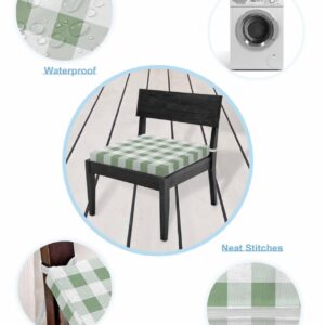 Onekaccu 2 Pack Indoor/Outdoor Seat Cushion Cover, Sage Green Cushion Seat Cover Waterproof Chair Cushion Slipcovers Pad with Ties for Patio Garden Spring Summer Buffalo Plaid 24Lx24W