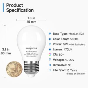 SHINESTAR 8-Pack Ceiling Fan Light Bulbs, 40W Equivalent, 5000K Daylight, A15 LED Bulb with E26 Base, Non-Dimmable