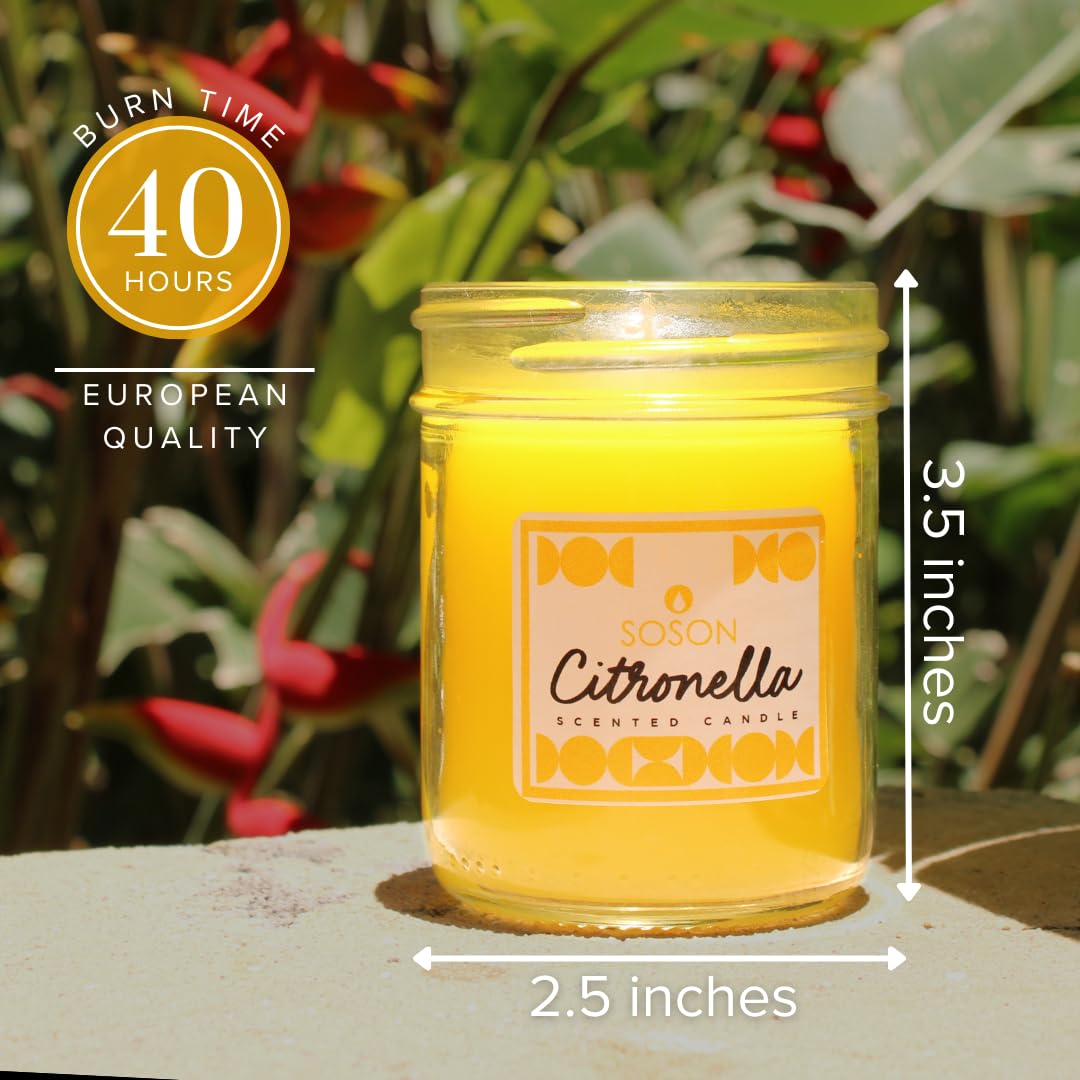 Simply Soson Citronella Candle - 8 oz Citronella Scented Mason Jar Candles Yellow - Outside Candles for Garden Yard Balcony, Summer Camping - 30 Hours Burn Time