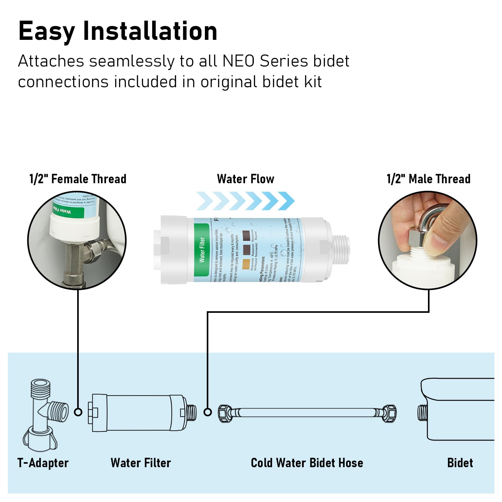 iliD Bidet Seats Water Filter Fits all 1/2" standard connection Set of 6 (6PCS)