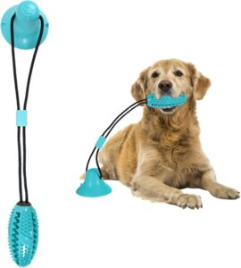 primepetplay suction cup dog chew toy - bite resistant and durable - perfect for aggressive chewers - dental health and interactive play, sky blue