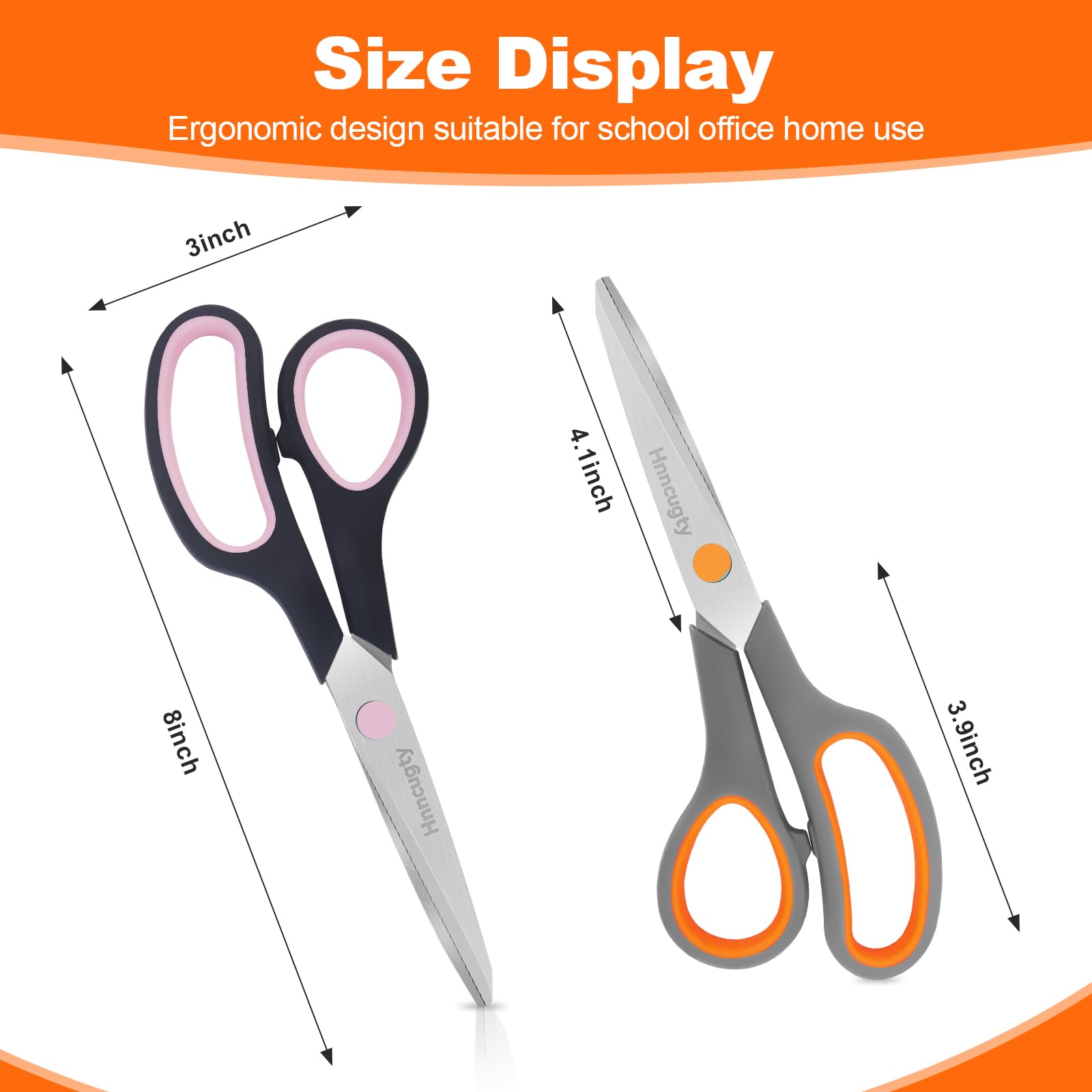 Scissors for Office School Supplies, Hnncugty 8" Scissors All Purpose Bulk Set of 6-Pack, Sharp Scissors for Student Teacher Scissors Home Craft Sewing Fabric Scissors, Comfort Grip, Right/Left Handed