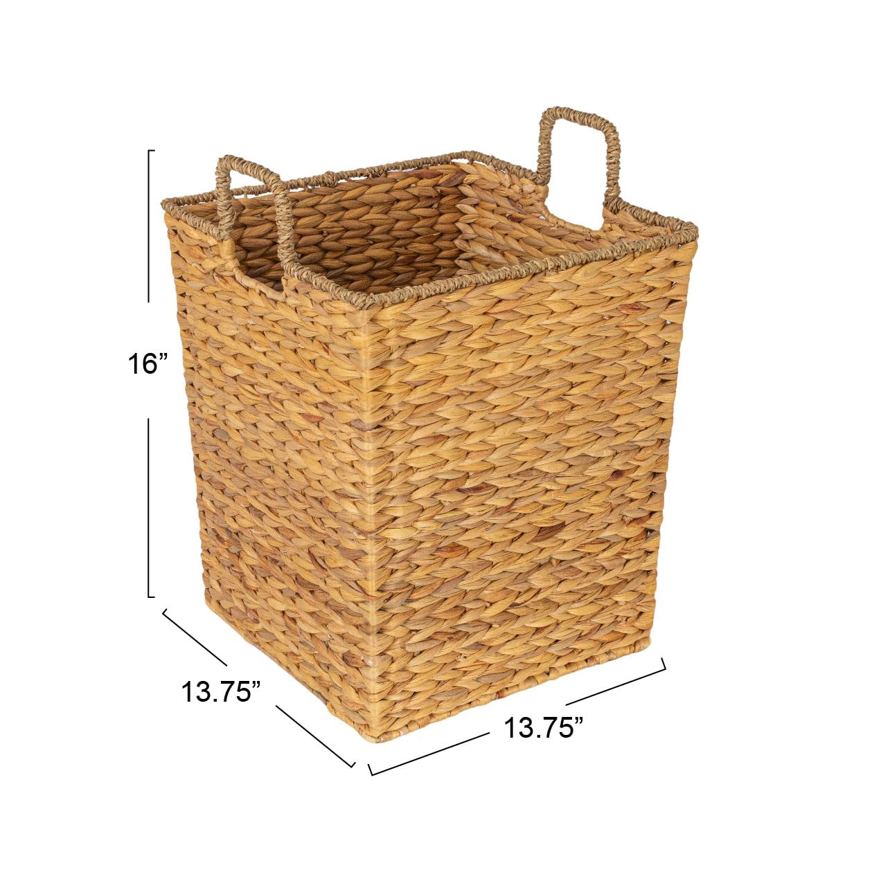 Household Essentials Square Handwoven Water Hyacinth and Seagrass Basket with Handles, Natural